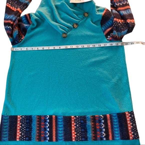 Filly Flair Turquoise Aztec Southwest Print Button Wrap Neck Sweater Women L NWT - Picture 10 of 10